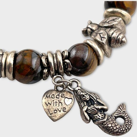 Tiger's Eye Silvertone Charm Bracelet - Picture 3 of 7